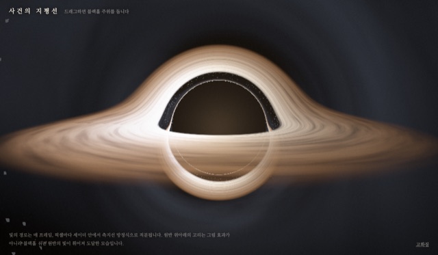 사건의 지평선 — a black hole with real gravitational lensing